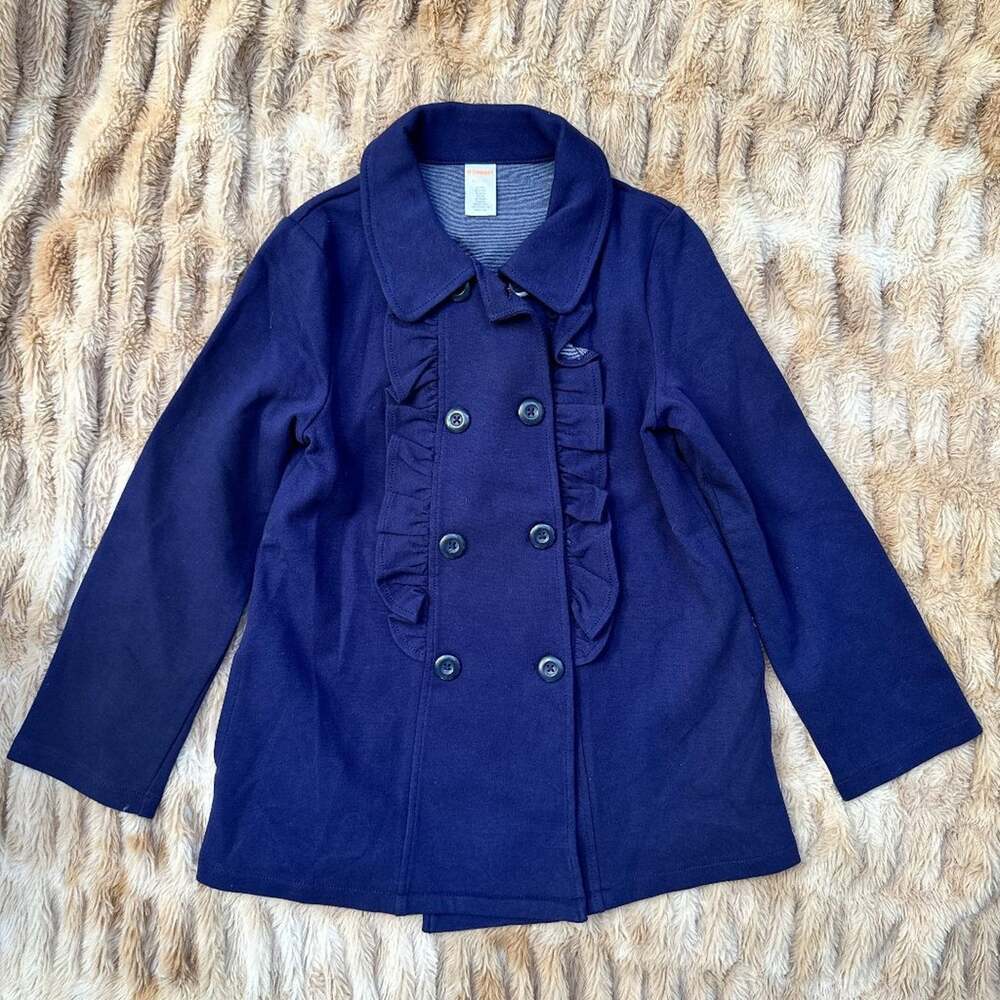 Gymboree Girls Navy Blue Ruffle Peacoat Jacket Double Breasted Size M 7-8